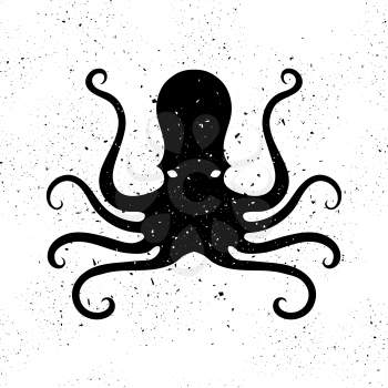 Silhouette of Octopus Icon Isolated on Grunge Background. Stilized Logo Design. Sea Food Symbol.