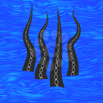 Tentacles Octopus on Blue Water Background. Parts of Sea Monster. Natural Fresh Seafood. Giant Kraken Swimming