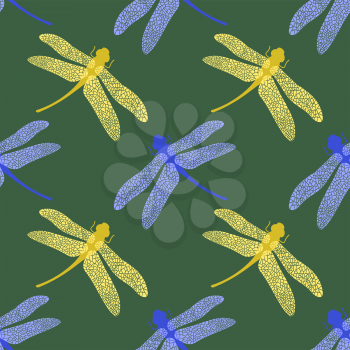 Colorful Stilized Dragonfly Isolated on Green Background. Insect Logo Design. Aeschna Viridls