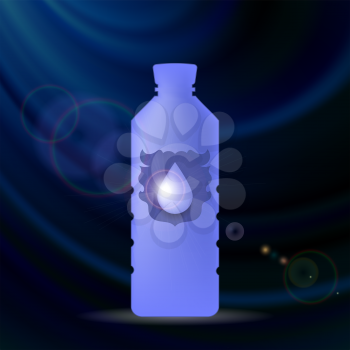Mineral Water Plastic Bottle on Blue Wave Background