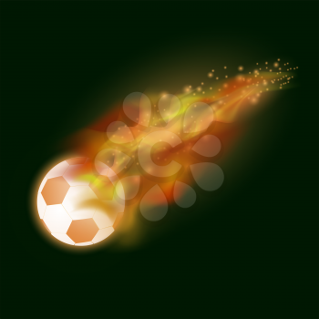 Burning Sport Football Icon with Sparcles and Flares on Dark Background