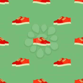Sport Red Shoes Seamless Pattern Isolated on Green Pattern