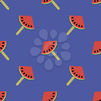 Fresh Slice of Watermelon Seamless Pattern on Blue Background