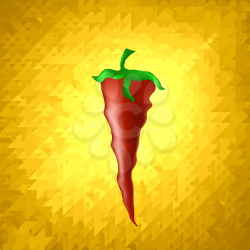 Hot Ripe Fresh Red Pepper on Yellow Triangle Mosaic Background