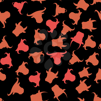 Head of Bull Seamless Pattern on Black Background