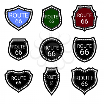 United States Numdered Sign 66 Route Isolated on White Background. Highway Emblems Collection. Travel USA Labels.