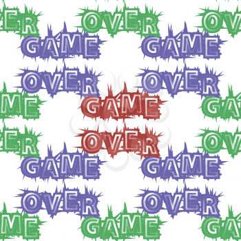 Red Blue Green Game Over Sign Seamless Pattern on White Background. Gaming Concept. Video Game Screen. Typography Design Poster with Lettering