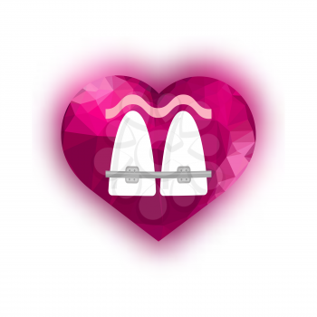 Medical Braces Teeth Icon with Pink Heart. Dental Care Background. Orthodontic Treatment.