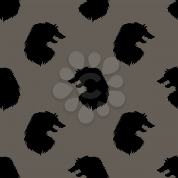 Silhouette of Werewolf Head Seamless Pattern on Grey Background. Fairtale Character of Ancient Mythology. Fictional Animal.