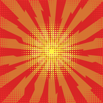 Explode Flash, Cartoon Explosion, Space Burst Effect, Comic Bomb, Star Explosion on Red.
