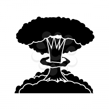 Nuclear Burst. Cartoon Bomb Explosion Isolated on White Background. Radioactive Atomic Power. Symbol of War. Big Mushroom Cloud.