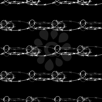 Barbed Wire Fence Seamless Pattern Isolated on Black Background. Stylized Prison Concept. Symbol of Not Freedom. Metal Loop Wire.