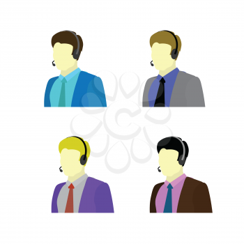 Call Center Help. Customer Service Logo. Support and Contact Icon. Agent or Operator Avatar. Man Wearing Headsets for Communication. Professional Assistant or Consultant Symbol. Live Chat Helper