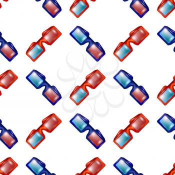 Colorful Stereo Glasses Seamless Pattern Isolated on White Backround.