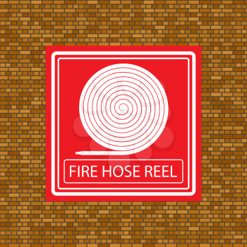 Fire Hose Reel Icon on Orange Brick Wall.