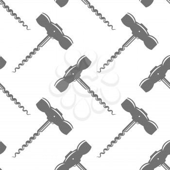 Retro Wood Corkscrew Icon Seamless Pattern for Opening Wine Bottle Isolated on White Background.