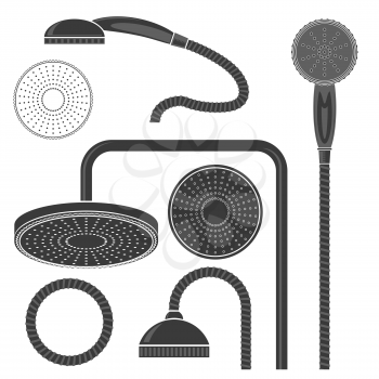 Set of Different Bath Shower Head Icon Isolated on White Background. Bathroom Collection. Flat Design.