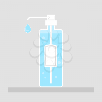Hand Wash Gel Icon on Grey Background. Medical Sanitizer Symbol. Liquid Soap with Pumping from Bottle for Disinfection. Plastic Dispenser. Cleanser for Hygiene.
