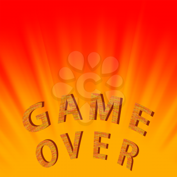 Retro Pixel Game Over Sign on Red Yellow Background. Gaming Concept. Video Game Screen.