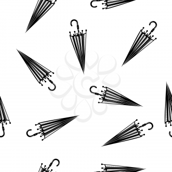 Male Closed Black Umbrella Icon Set. Protection Accessory Seamless Pattern Isolated on White Background.