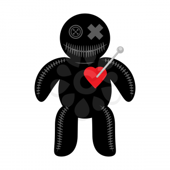 Voodoo Doll with Red Heart Isolated on White Background.
