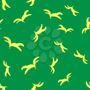 Yellow Banana Skin Seamless Pattern Isolated on Green Background.