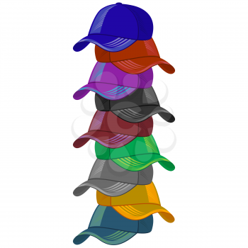 Set of Colored Baseball Caps on White Background.