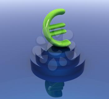 icon euro sign on reflection blue gradient background 