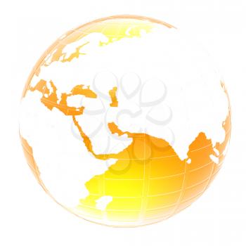 Yellow 3d globe icon with highlights on a white background