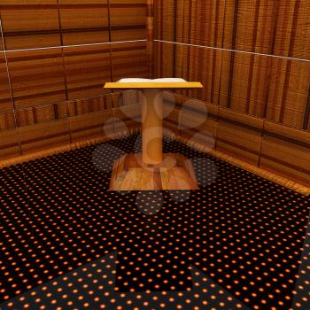 3d render of podium with an open book in the corner