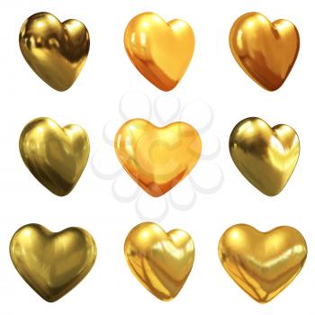 Gold hearts set for wedding design on a white background
