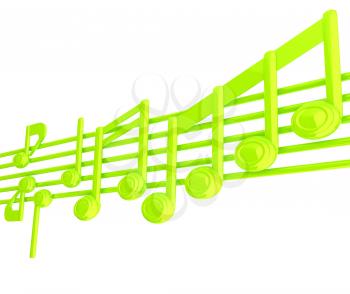 Various music notes on stave. Green 3d