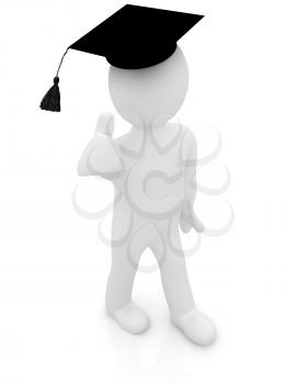 3d man in a graduation Cap with thumb up on a white background
