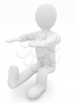 3d man isolated on white. Series: morning exercises - hands with foot forward and squatting on one leg