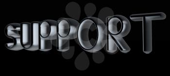 support 3d metal text on a black background