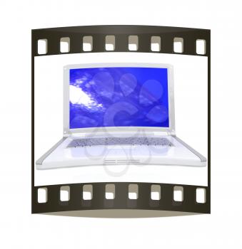 Laptop on a white background. The film strip