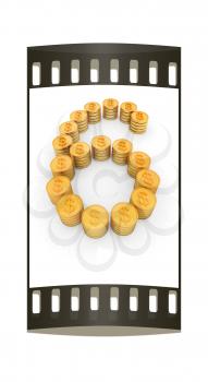 the number six of gold coins with dollar sign on a white background. The film strip