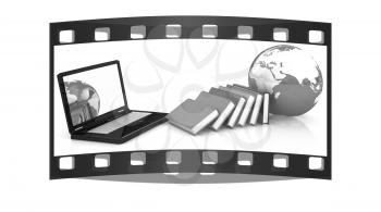 concept of online education on a white background. The film strip