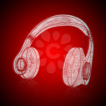 3d model headphones on gradient background. 3D illustration. Anaglyph. View with red/cyan glasses to see in 3D.