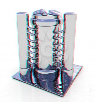 3d Abstract chrome metal pressure vessel. 3D illustration. Anaglyph. View with red/cyan glasses to see in 3D.