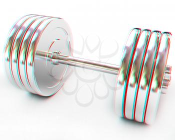 Metal dumbbell on a white background. 3D illustration. Anaglyph. View with red/cyan glasses to see in 3D.
