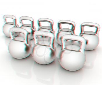 Metall weights on a white background. 3D illustration. Anaglyph. View with red/cyan glasses to see in 3D.