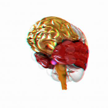 Colorfull human brain. 3D illustration. Anaglyph. View with red/cyan glasses to see in 3D.