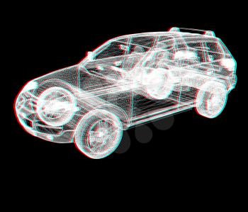 Model cars. 3d render . 3D illustration. Anaglyph. View with red/cyan glasses to see in 3D.