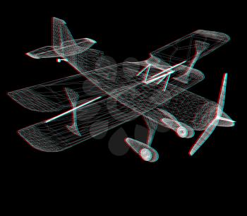 retro airplane isolated on black background . 3D illustration. Anaglyph. View with red/cyan glasses to see in 3D.