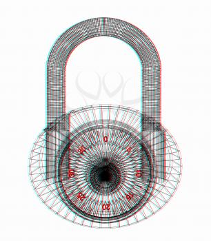 pad lock . 3D illustration. Anaglyph. View with red/cyan glasses to see in 3D.