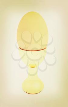 Easter egg on gold egg cups on a white background. 3D illustration. Vintage style.