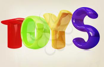 Toys 3d text on a white background. 3D illustration. Vintage style.