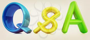 3d colorful text Q&S on a white background. 3D illustration. Vintage style.