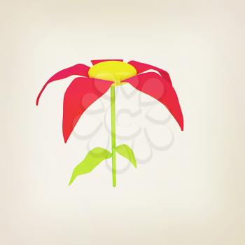 Flower icon on a white background. 3D illustration. Vintage style.